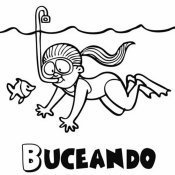 Dibujo de una niña buceando para pintar