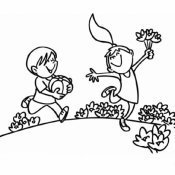 Dibujo de niños paseando en la montaña