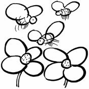Dibujo para colorear de abejas y flores