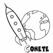 Dibujo para pintar de la Tierra y un cohete