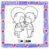 Dibujo de niños dándose un beso para colorear