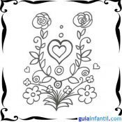 Dibujo de corazón y rosas para niños