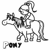 Dibujo de una niña con su pony para pintar