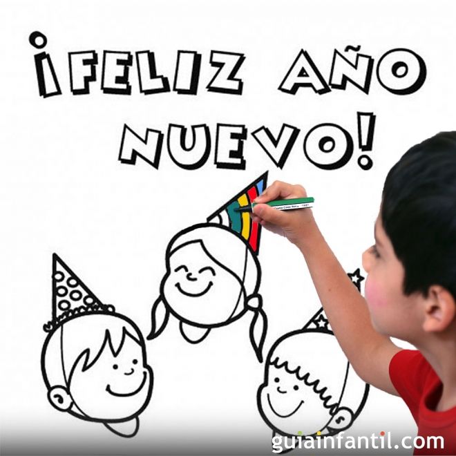 Felicitaciones de Año Nuevo para imprimir y colorear