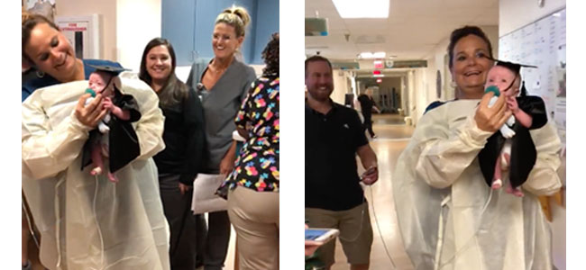 Un bebé prematuro se gradúa en cuidados intensivos en una emocionante ceremonia