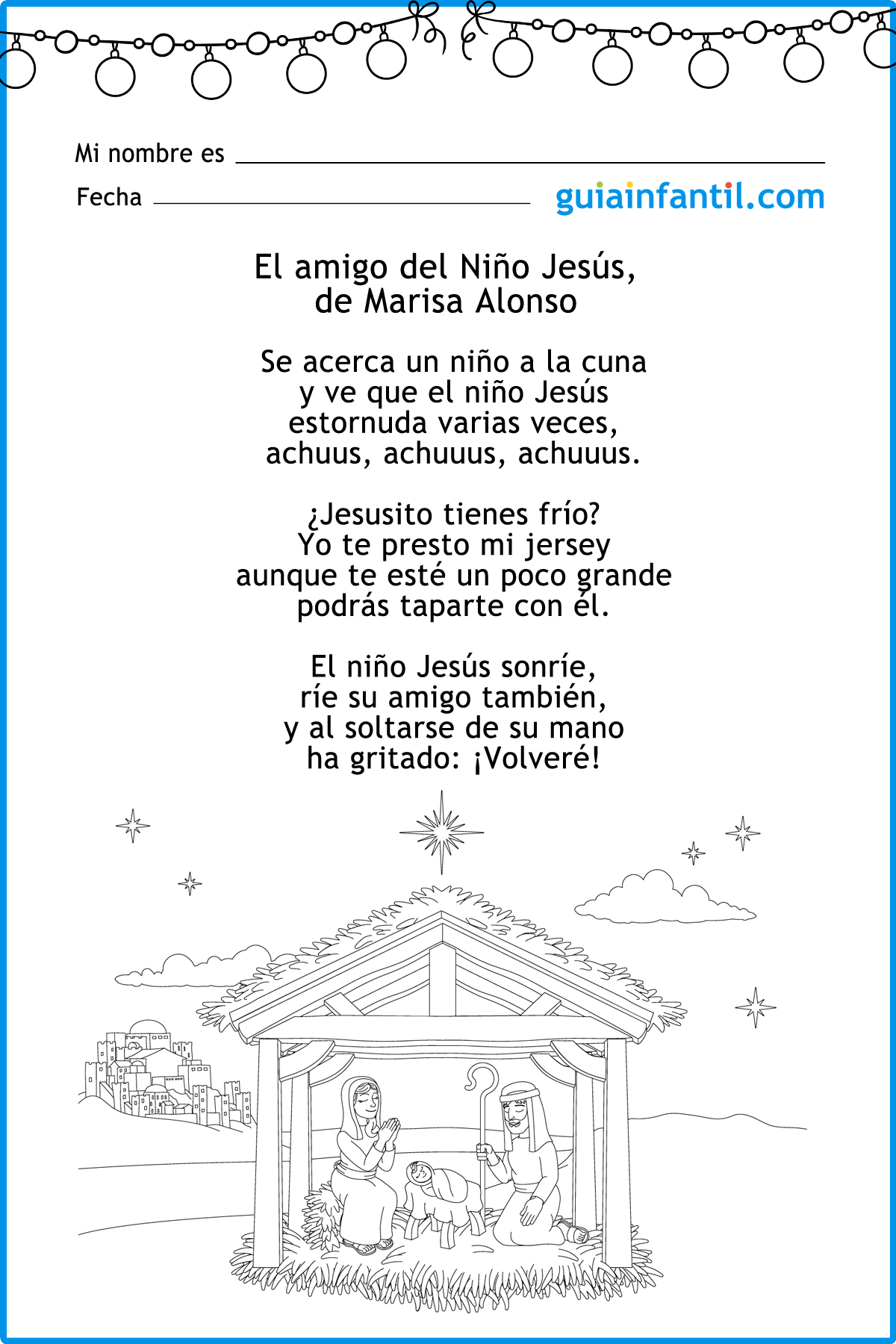Álbum de graduación fibra Distante 3 poemas cortos de Navidad sobre el Niño Jesús para leer y colorear