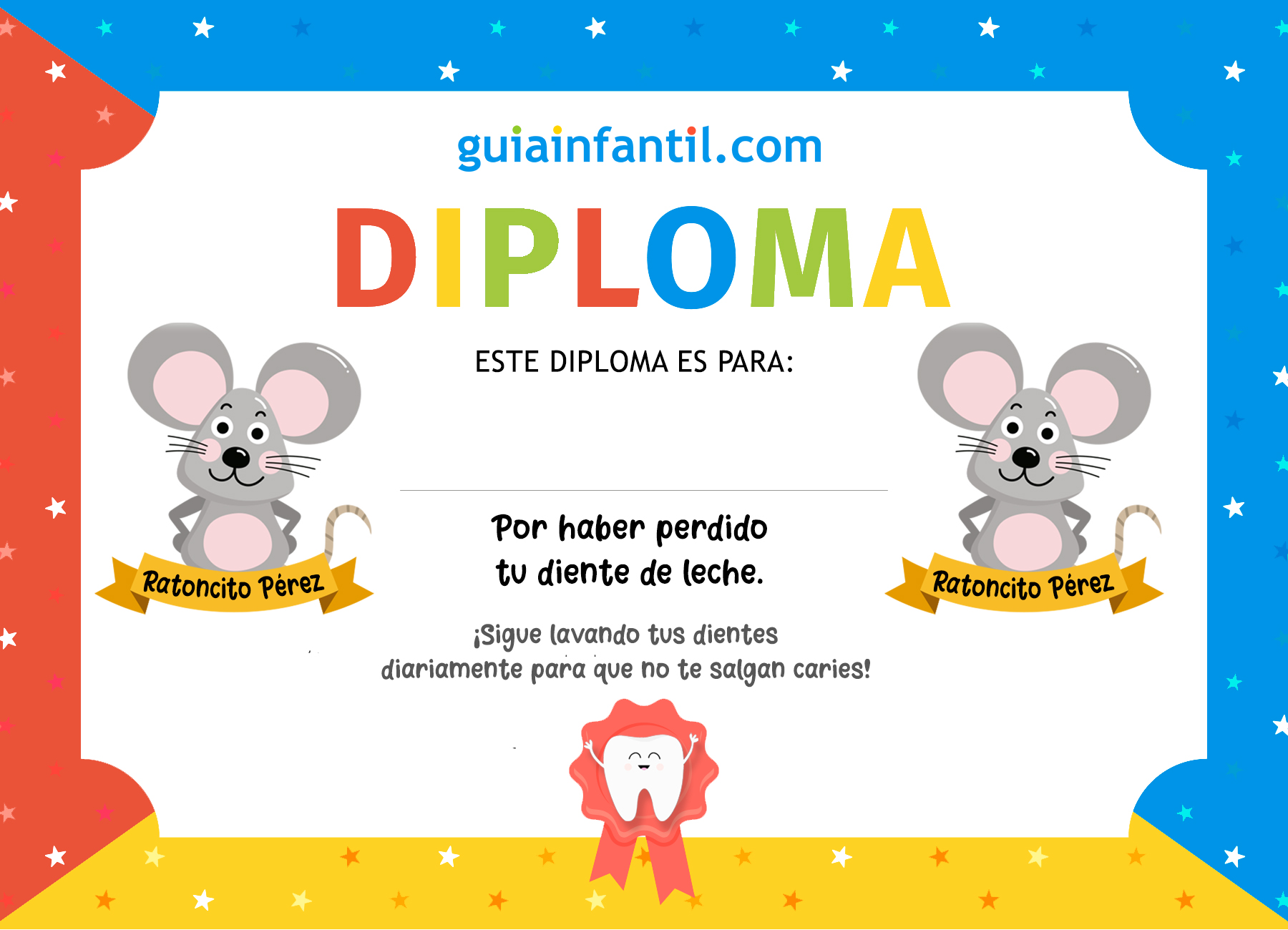 Persona con experiencia Ideal ego Diploma del Ratoncito Pérez para niños que pierden su primer diente