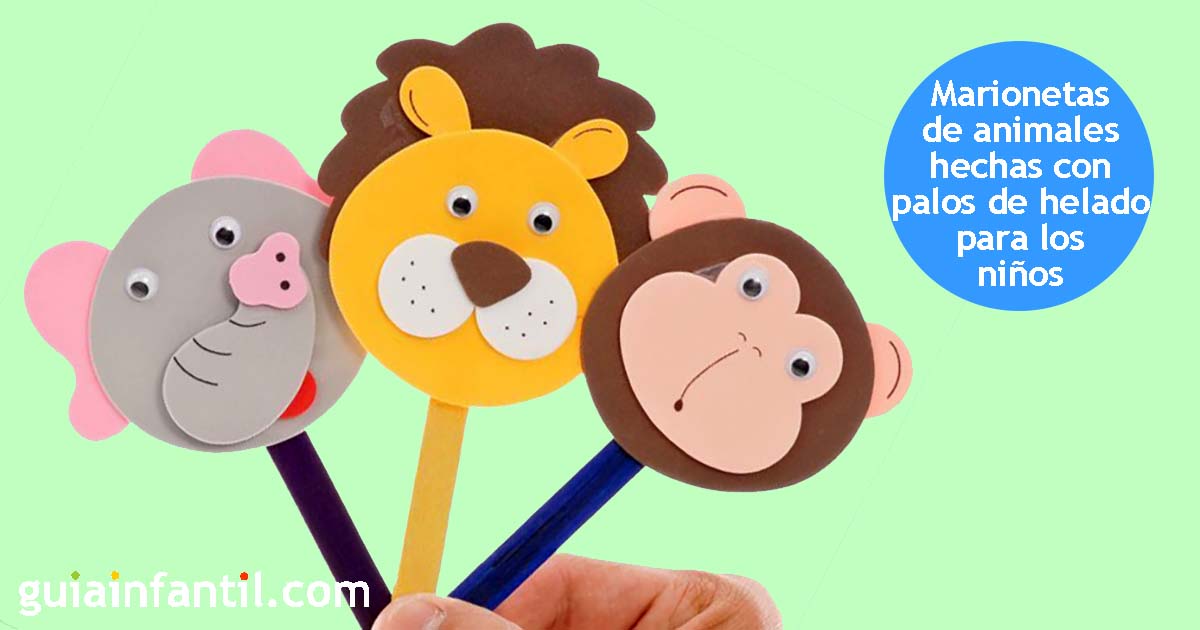 Agradecido crisantemo Horizontal Marionetas de animales con palos de helado. Manualidad para niños