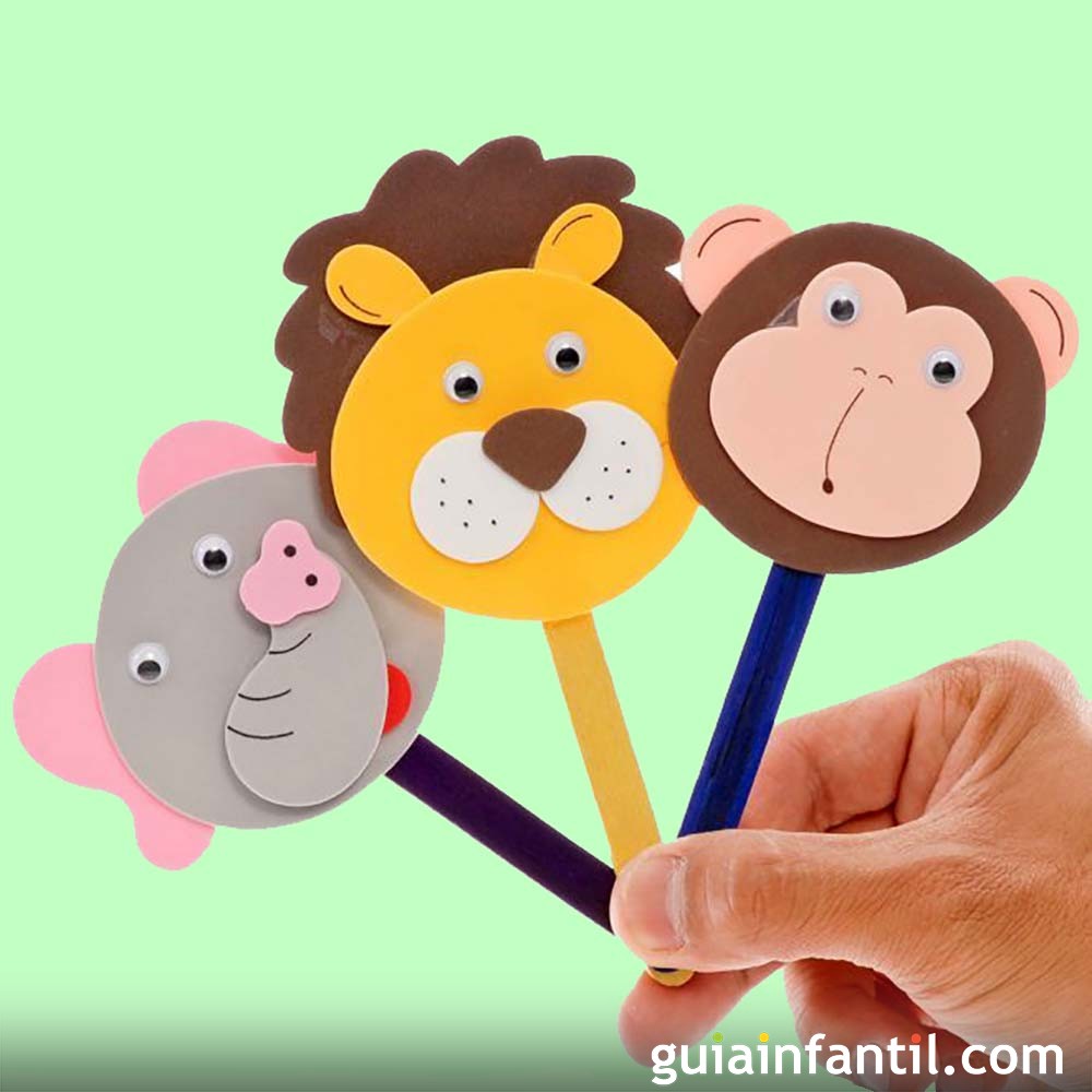 Marionetas de animales con palos de helado. Manualidad para niños