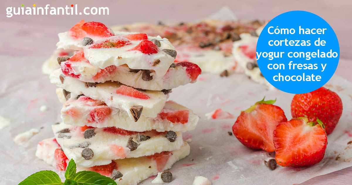 cortezas congeladas de yogur y fresas