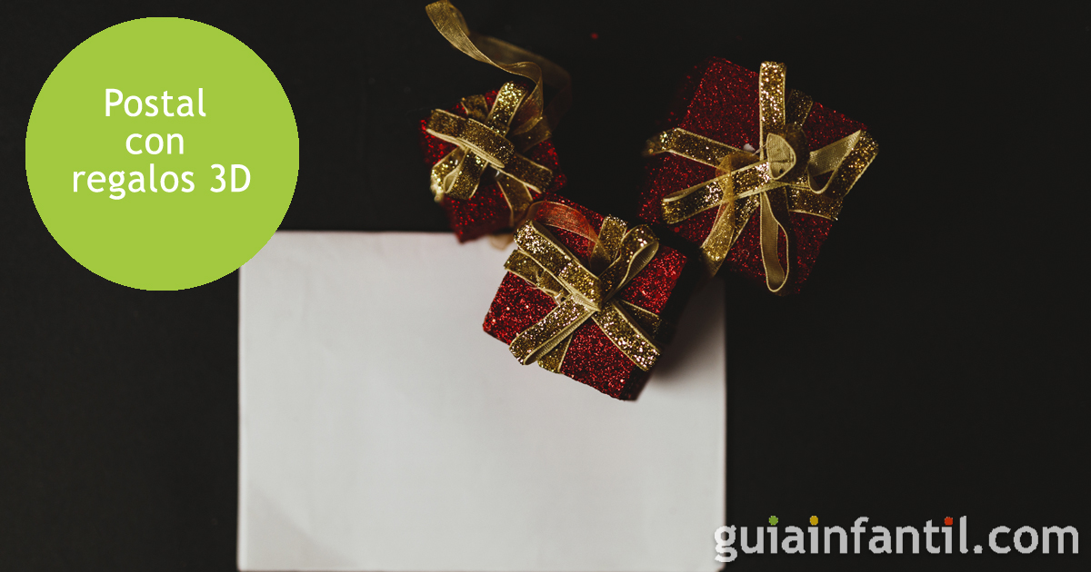 Postal con regalos 3D. Manualidad navideña para niños