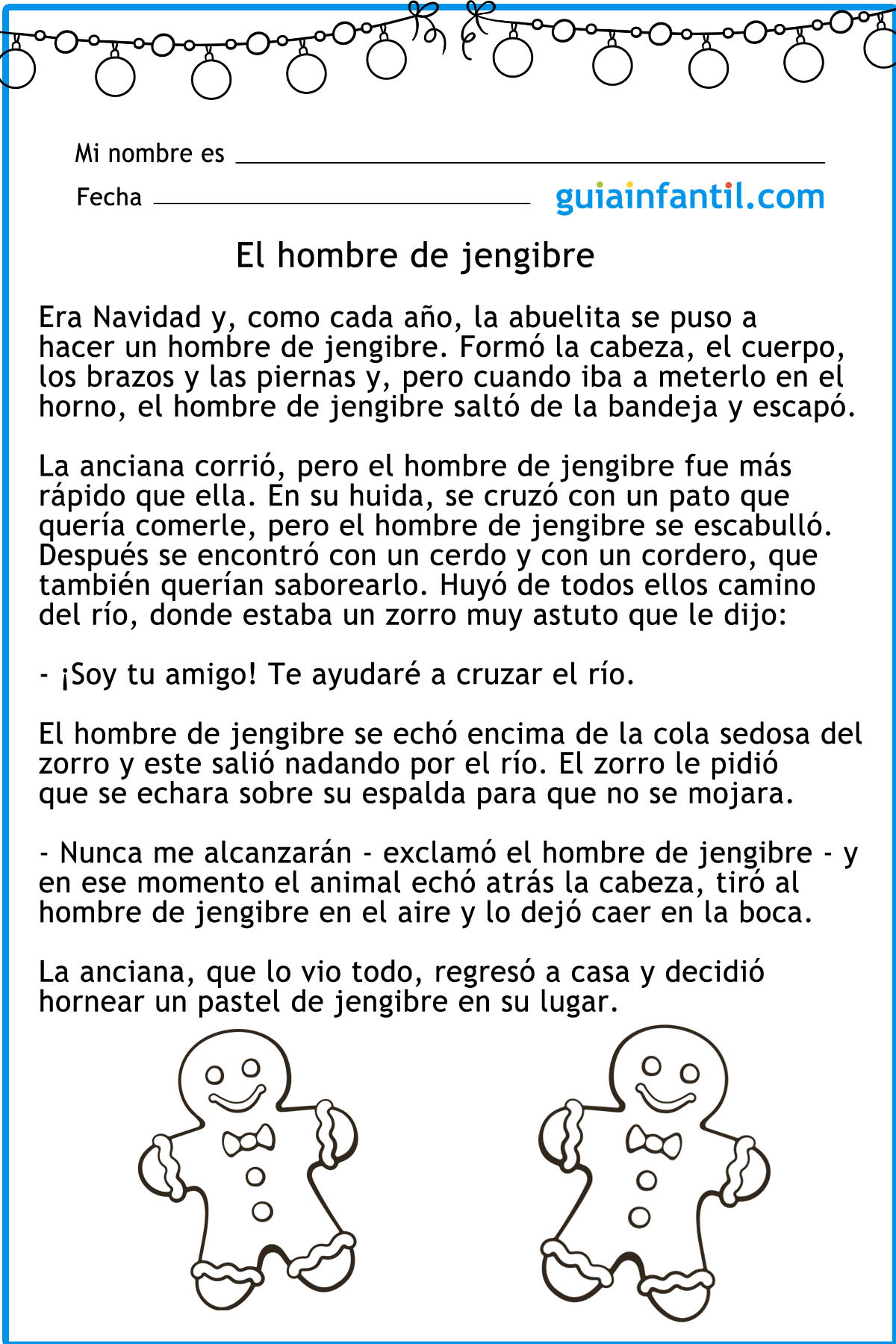 versión corta del cuento El hombre de jengibre