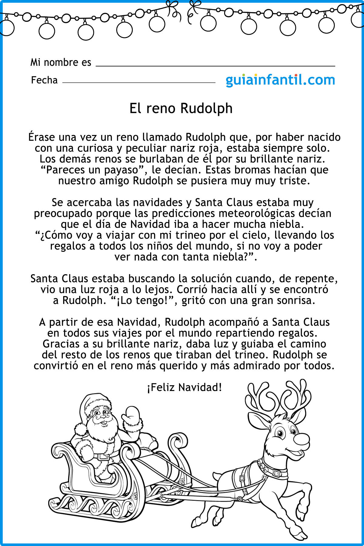 cuento del reno rodolfo para imprimir