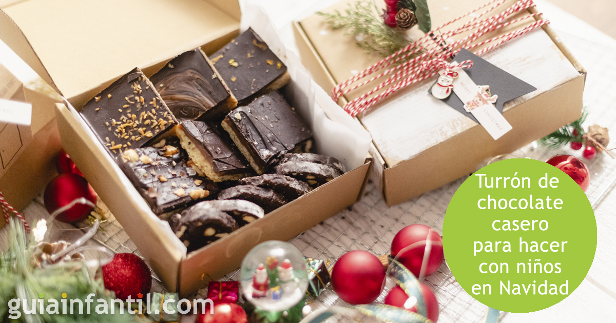 Turrón de chocolate casero para hacer con tus hijos en Navidad