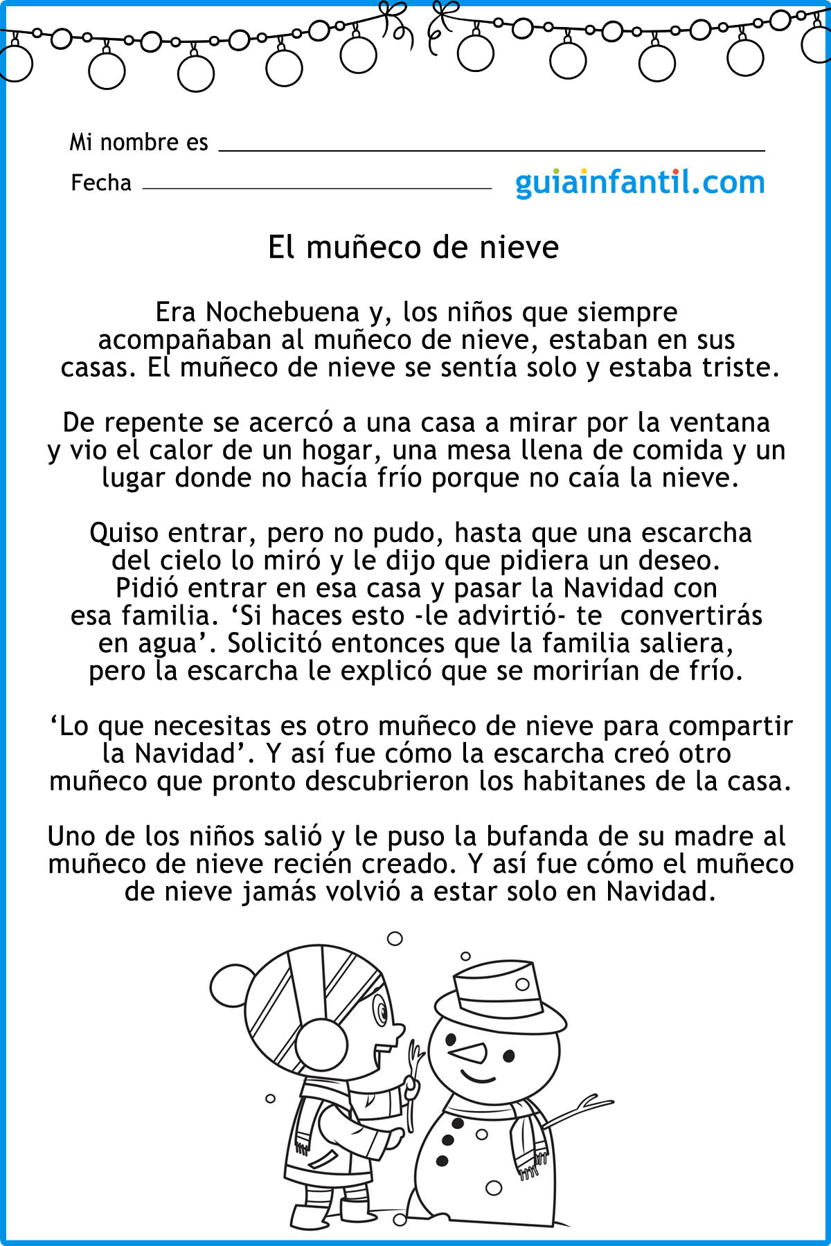 cuento corto del muñeco de nieve