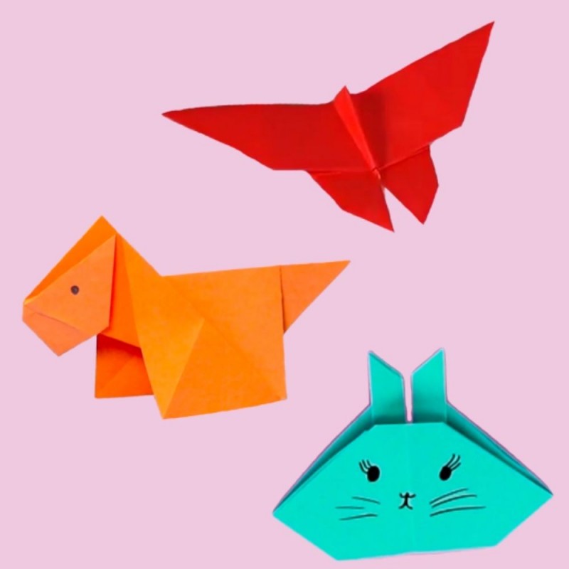raya demandante reinado Origami de animales fácil para niños. Mariposa, conejo y perro de papel