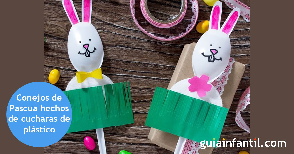 Día del Maestro liberal Entretener Conejos de Pascua hechos con cucharas de plástico para niños