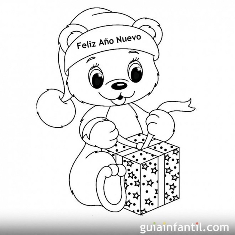 Dibujo De Oso Con Regalo Para El Nuevo Año