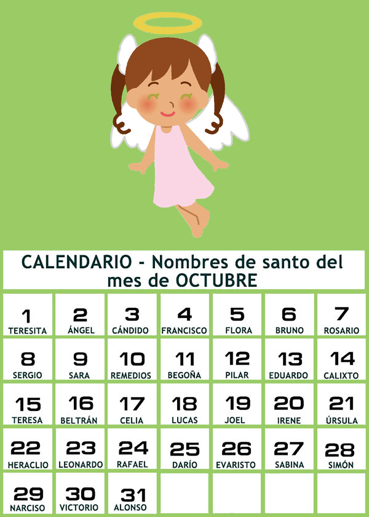 Calendario de los nombres de santos de Octubre