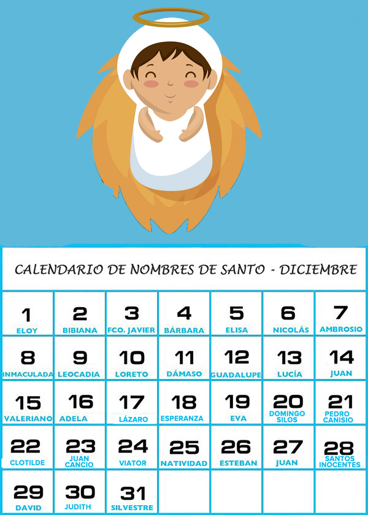 Calendario de los nombres de santos de Diciembre