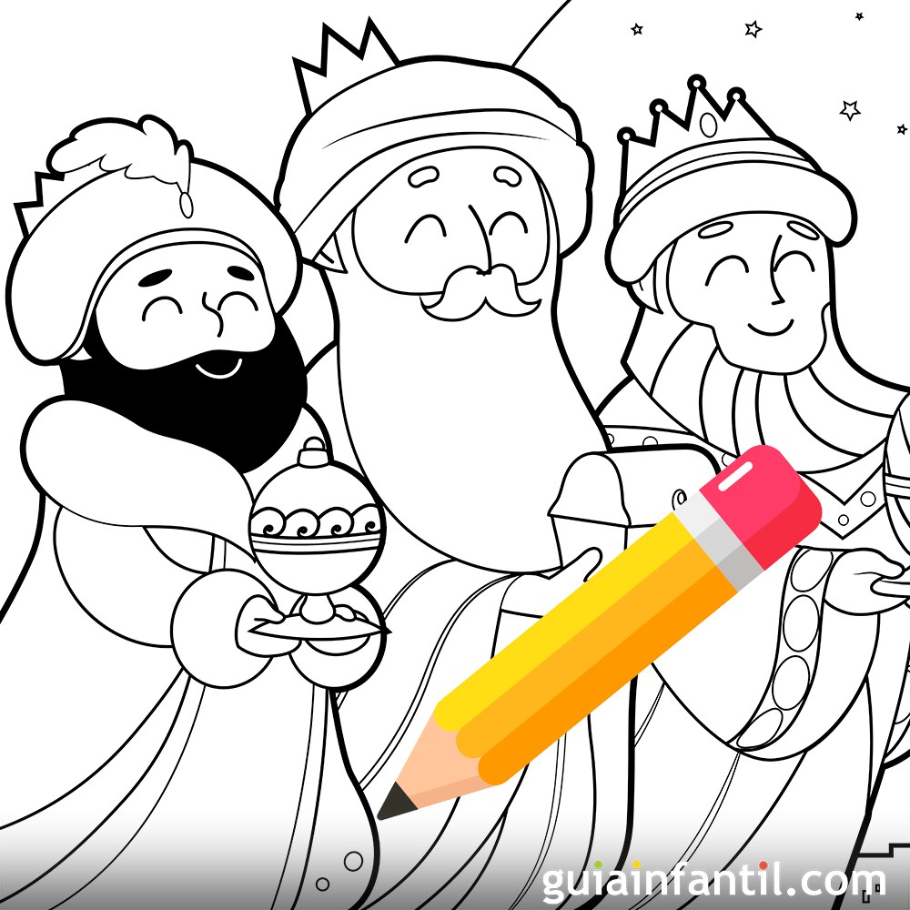 Dibujos fáciles de los Reyes Magos para pintar con niños en Navidad