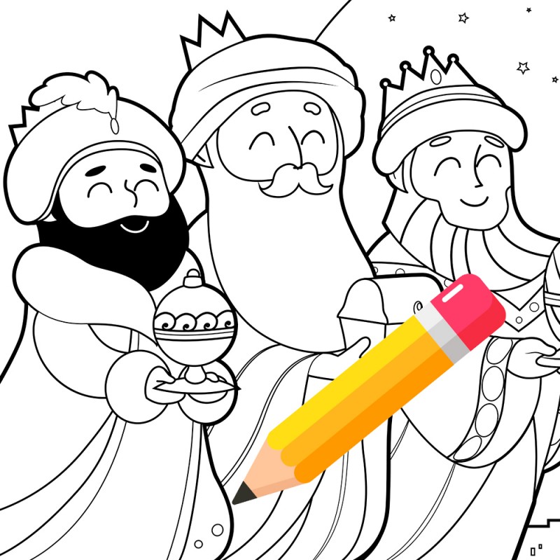 Dibujos fáciles de los Reyes Magos para pintar con niños en Navidad