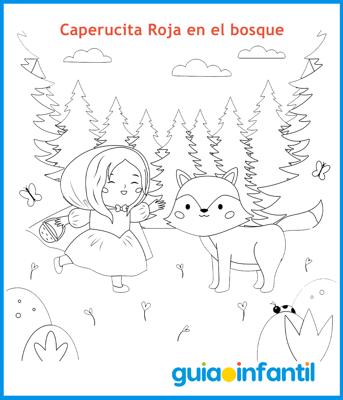 Cuento corto de Caperucita Roja con dibujos para colorear con los niños
