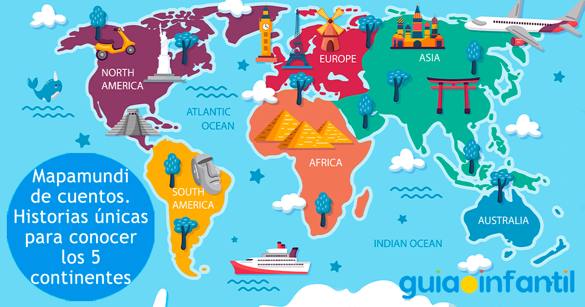 mapamundi con nombres de los continentes
