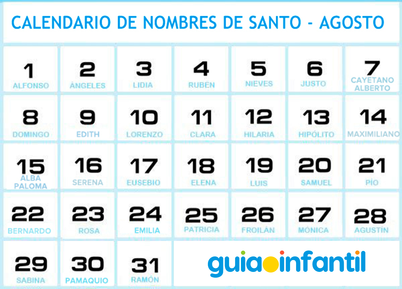 Agosto Calendario Con Nombres De Santos Nombres De Sa 7141