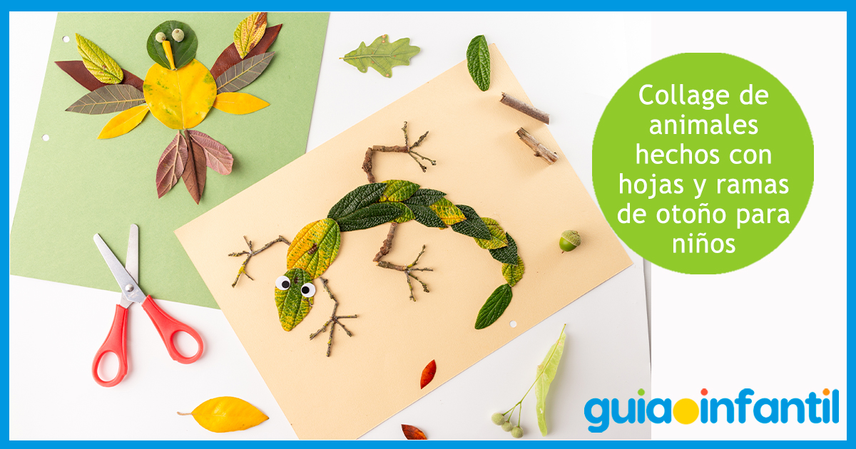 Collage de animales hechos con hojas de otoño