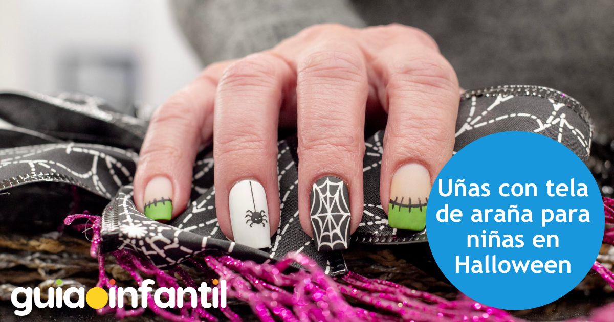 Uñas de Halloween para niñas con telarañas