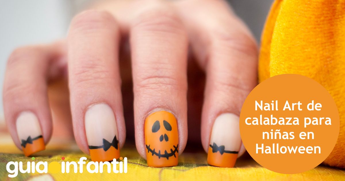 Nail art de calabaza para niñas en halloween