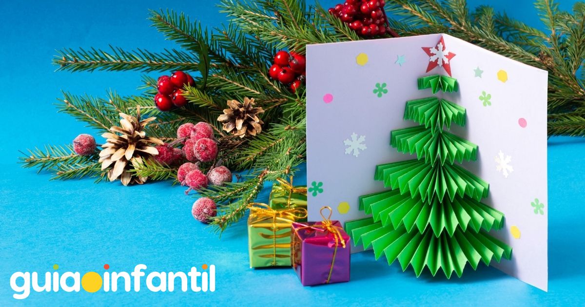 Tarjeta casera con árbol de Navidad para hacer con niños