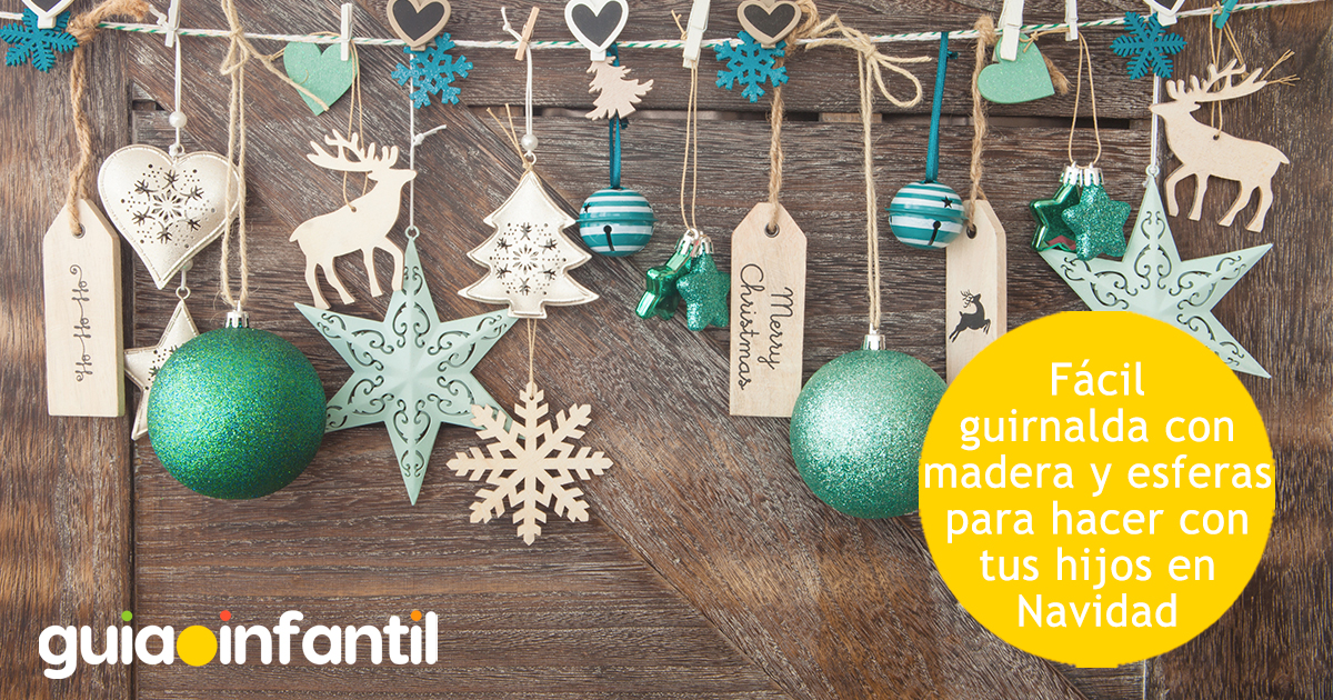 Guirnalda navideña con madera y esferas