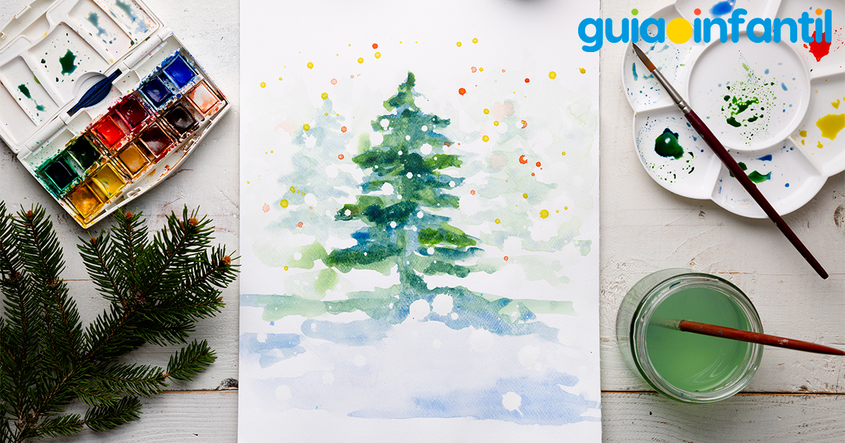 Árbol de Navidad en técnica de acuarela