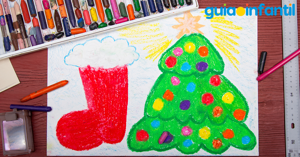 Técnica de crayones para dibujar un árbol de Navidad
