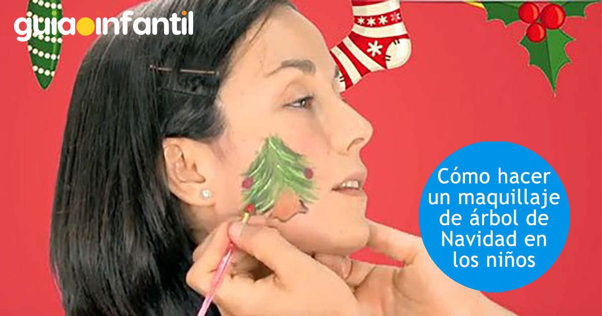 como pintar un árbol de navidad en la carita de los niños