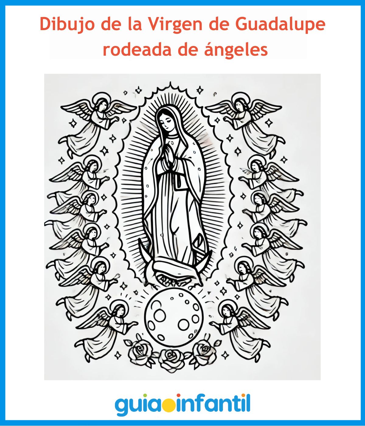 Dibujo de la Virgen de Guadalupe  rodeada de ángeles