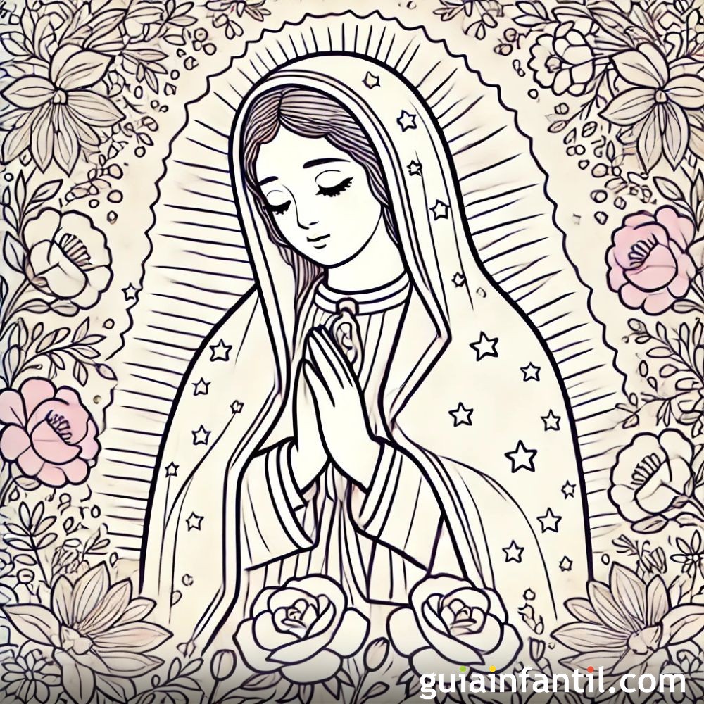 Imágenes de la Virgen de Guadalupe para niños - Dibuja y colorea