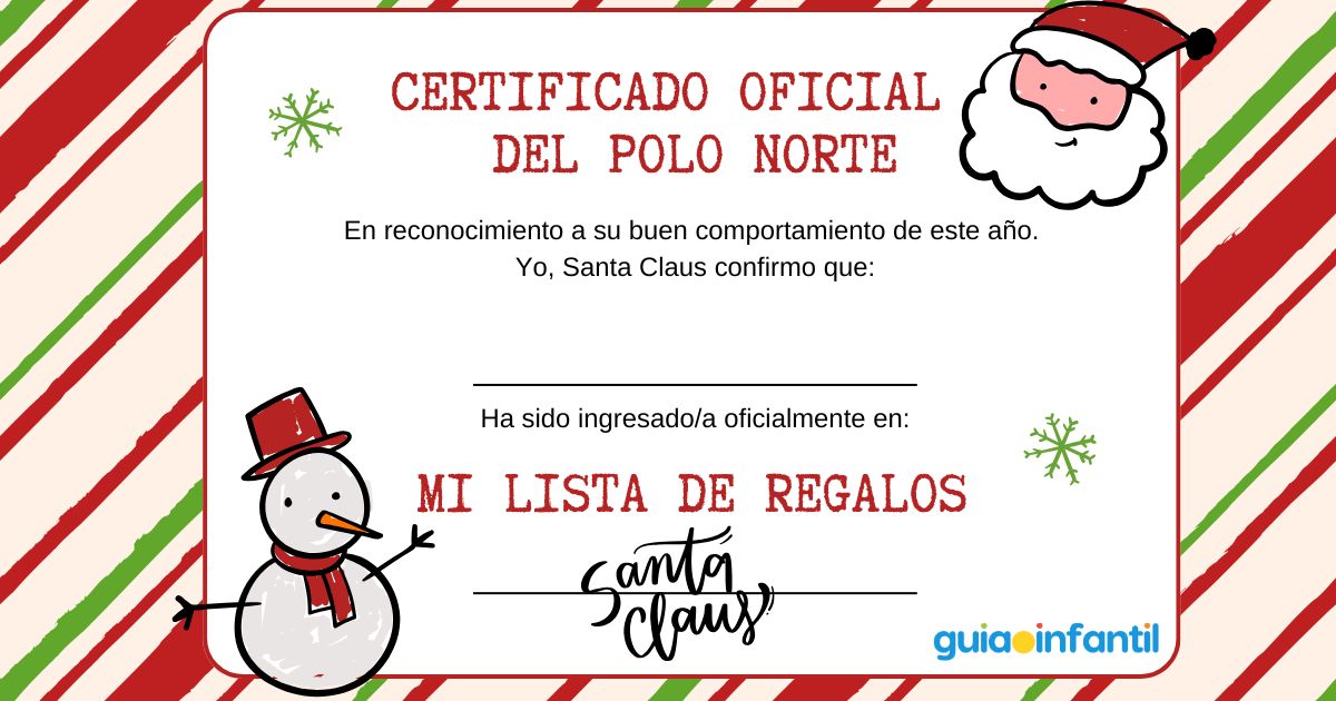 Certificado de Papá Noel para niños para imprimir buen comportamiento