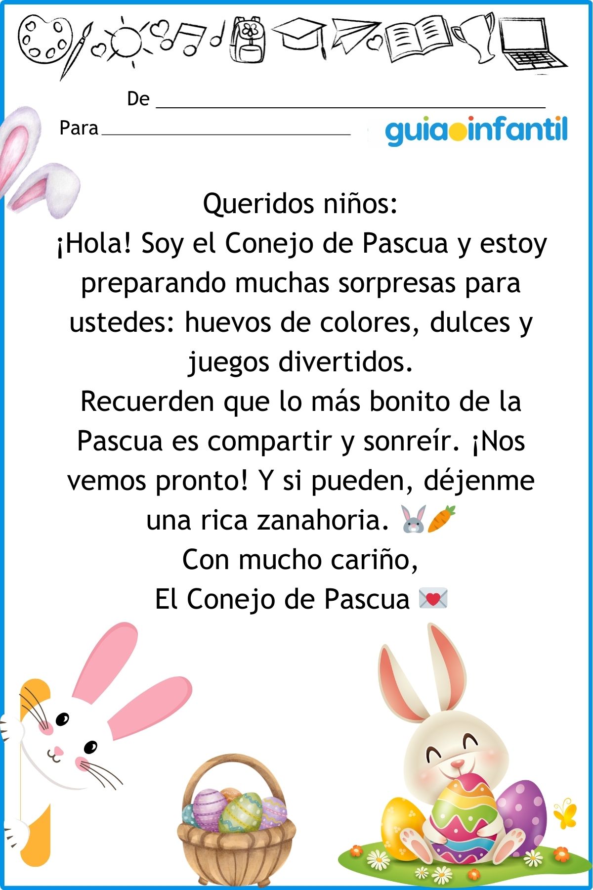Carta del conejo de Pascua para descargar e imprimir