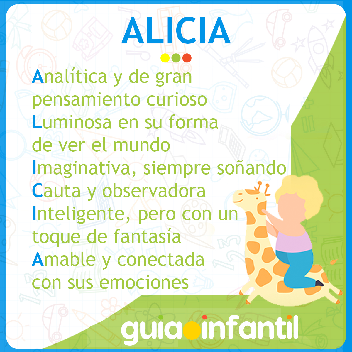 Acróstico del nombre Alicia para las niñas