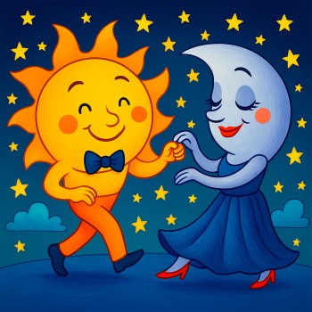Poema corto, juegos y refranes para niños. El sol baila con la luna