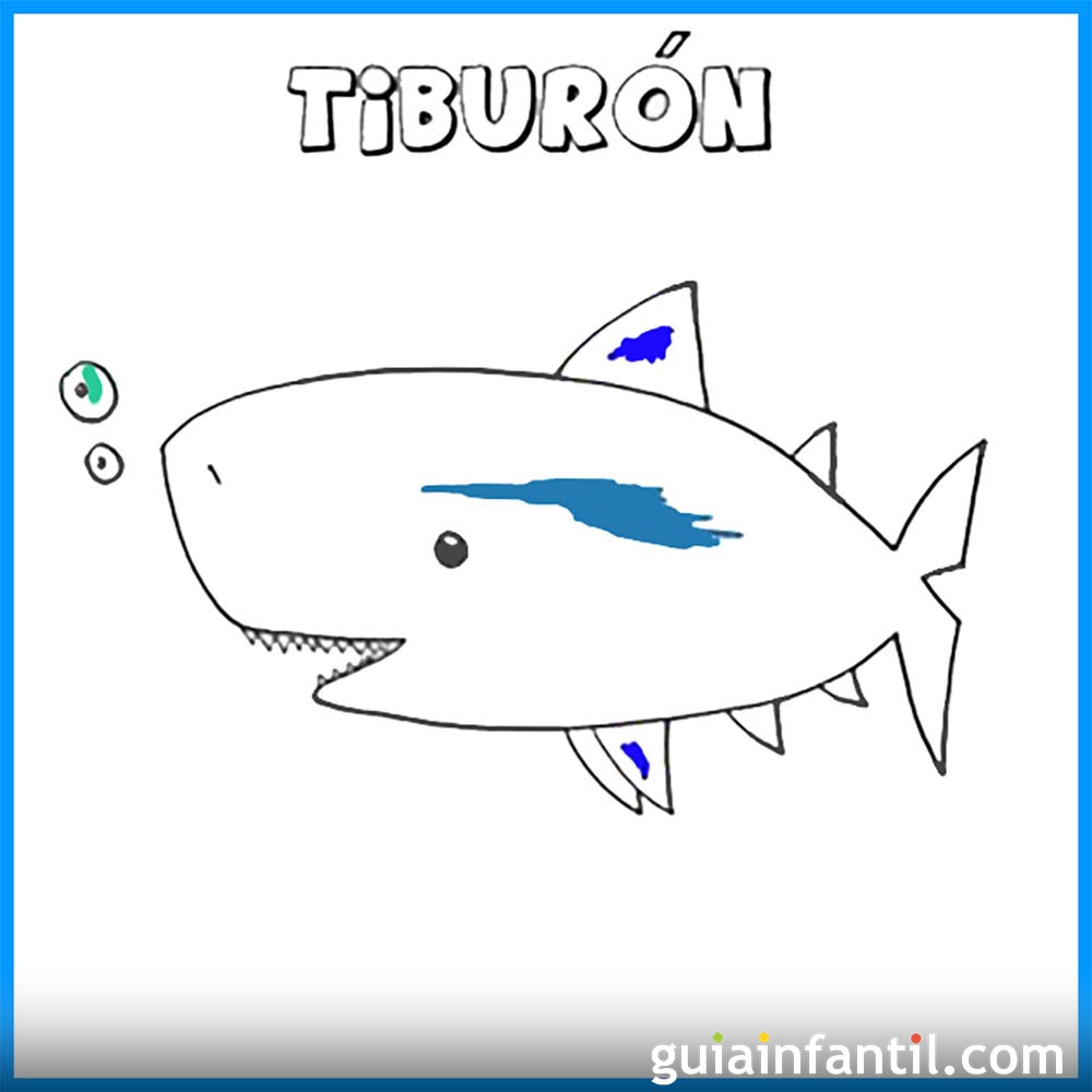 Cómo dibujar un tiburón fácil para niños, paso a paso, image size:1000x1000