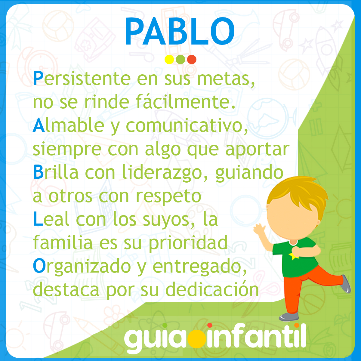 Acróstico del nombre Pablo para niños