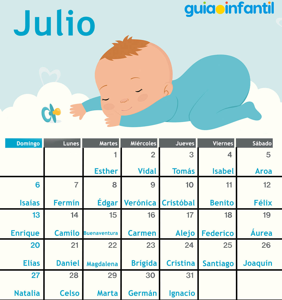 Calendario del santoral de julio para niños