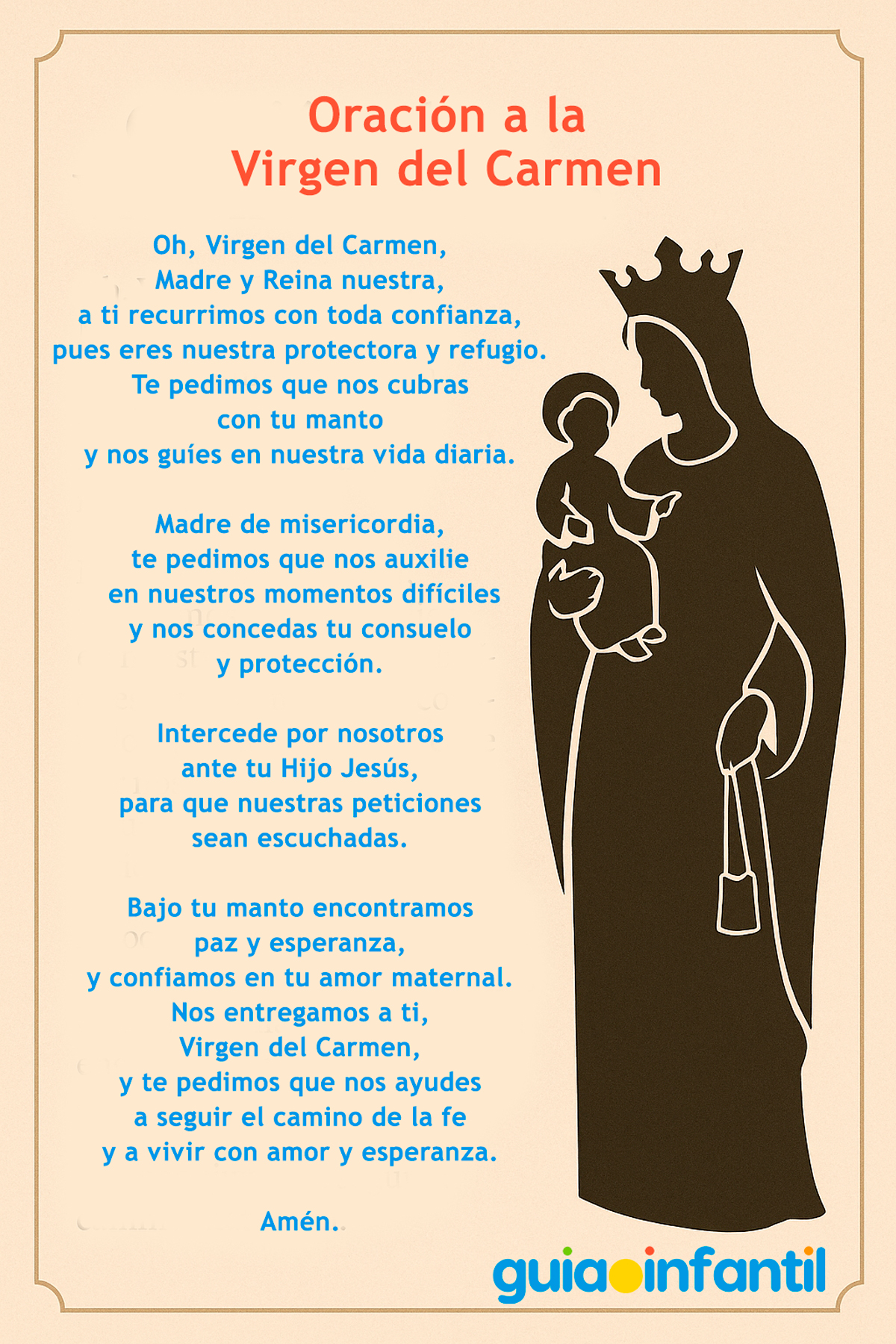 Oración a la Virgen del Carmen para niños