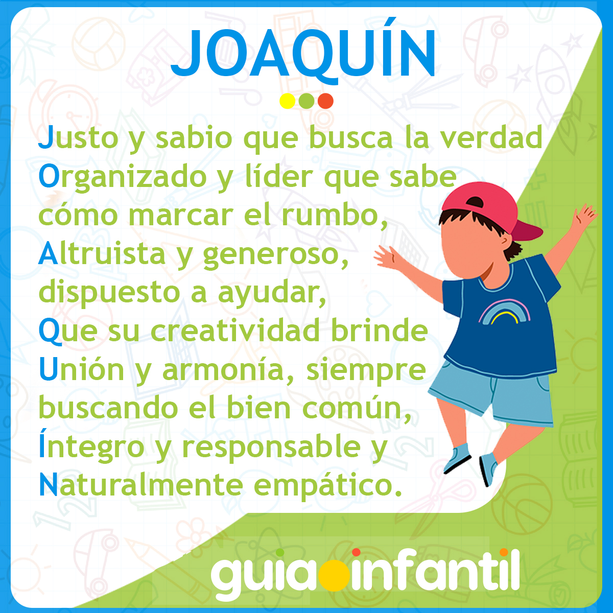 Acróstico con el nombre Joaquín para niños