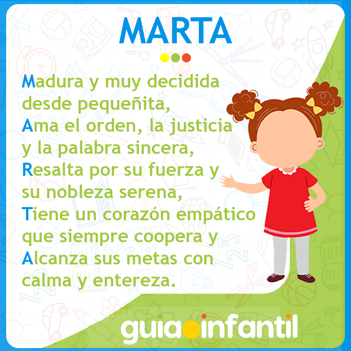 Acróstico con el nombre Marta para niñas