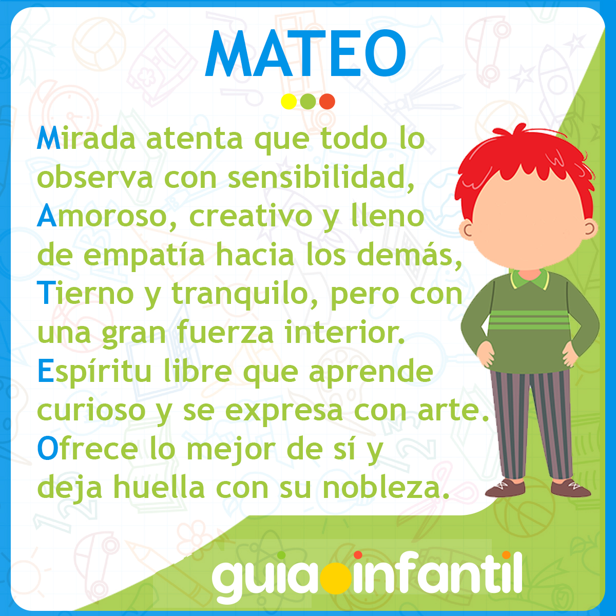 Acróstico con el nombre Mateo para niños